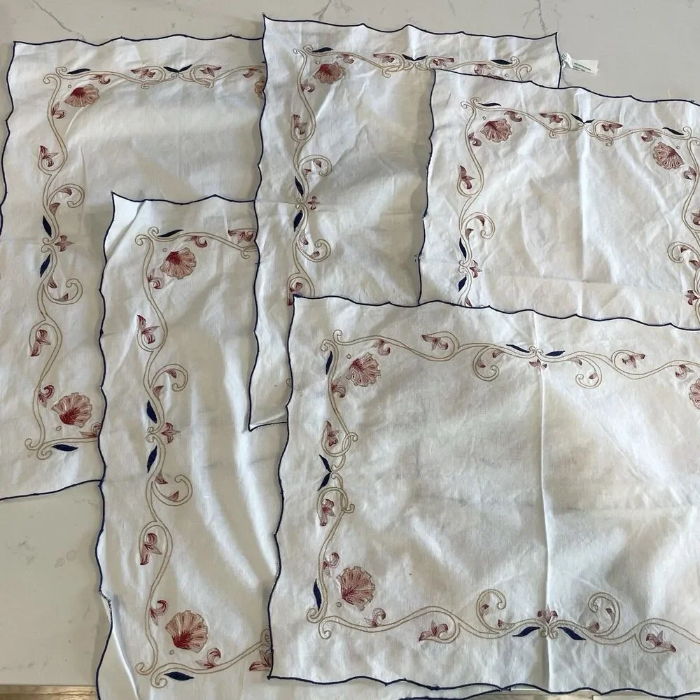 Lenox Linens Vintage By Sunweave Embroidered Seashell Coastal Chic (5)